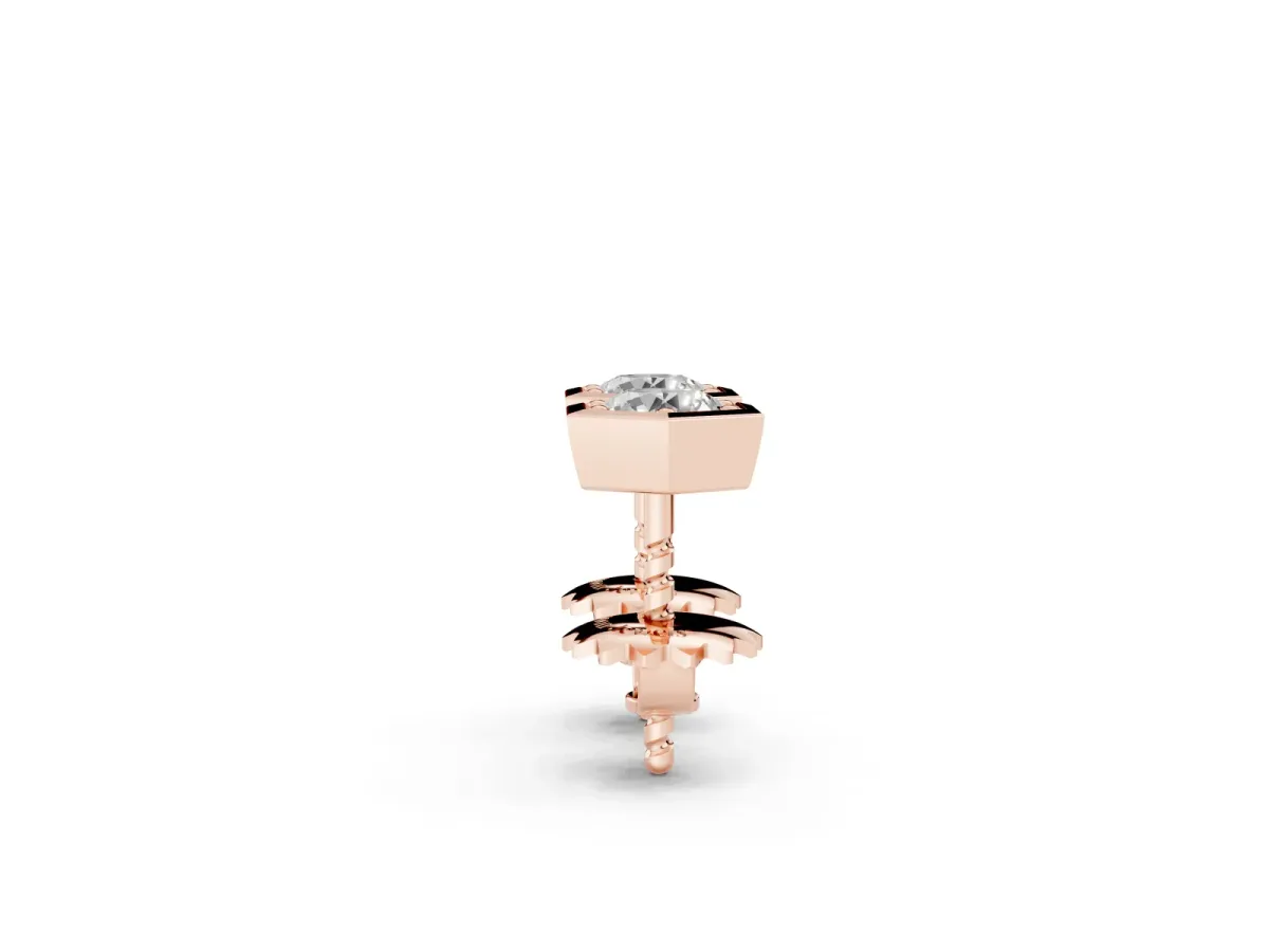 Round Diamond Bezel-Set Stud Earrings Rose gold