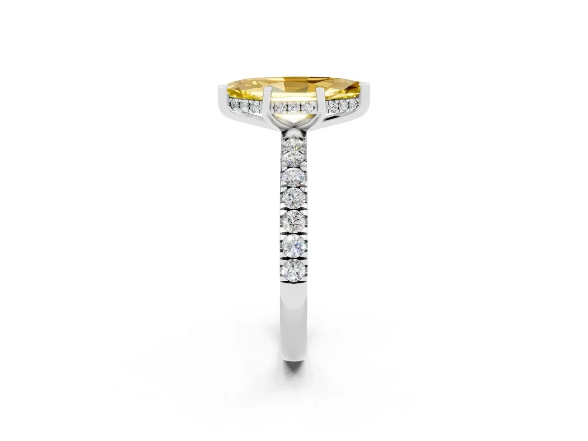 Marquise Cut Yellow Sapphire Pave Band Solitaire Ring with Round and Prong Setting Silver