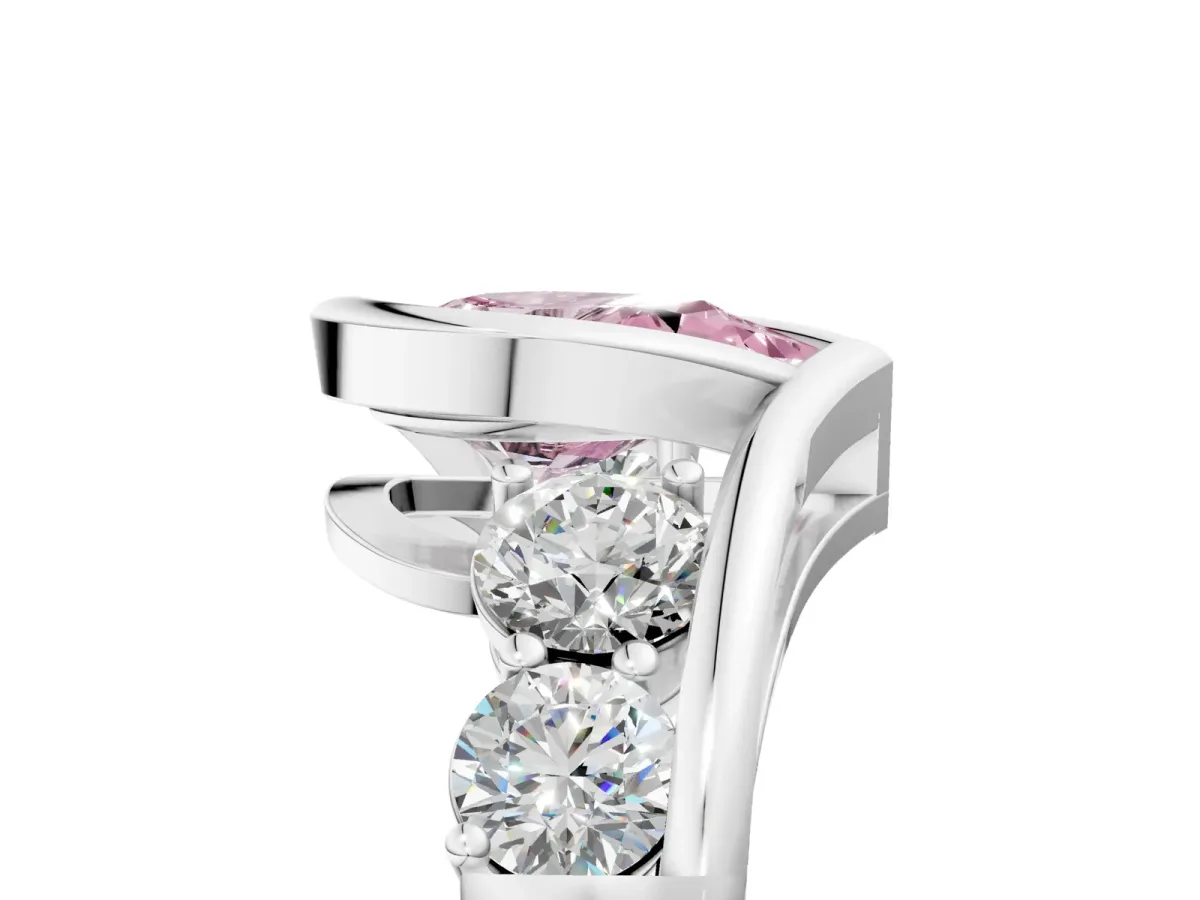 Fancy Pink Bezel Set Pear Cut Diamond Bypass Ring with Round Accents Platinum