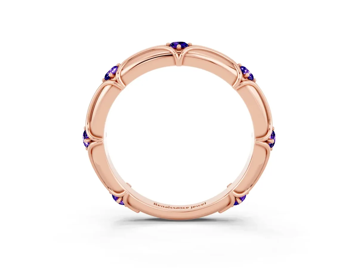 Round Tanzanite Prong Set Milgrain Eternity Band Rose gold