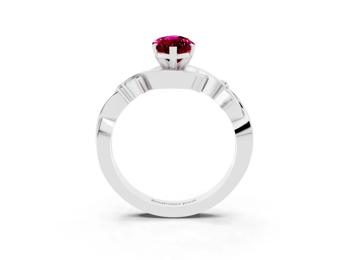 Marquise Cut Garnet Solitaire Ring with Milgrain Pavé Band and Four-Prong Setting Silver