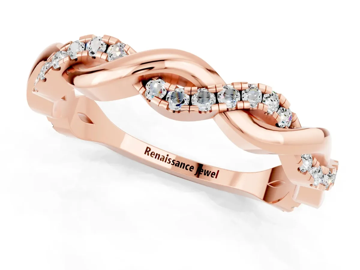 Round Moissanite Twist Eternity Band with Pavé Setting Rose gold