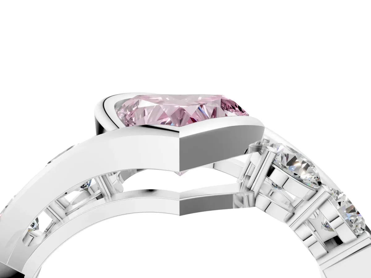 Fancy Pink Bezel Set Heart Cut Diamond Bypass Ring with Round Accents Silver