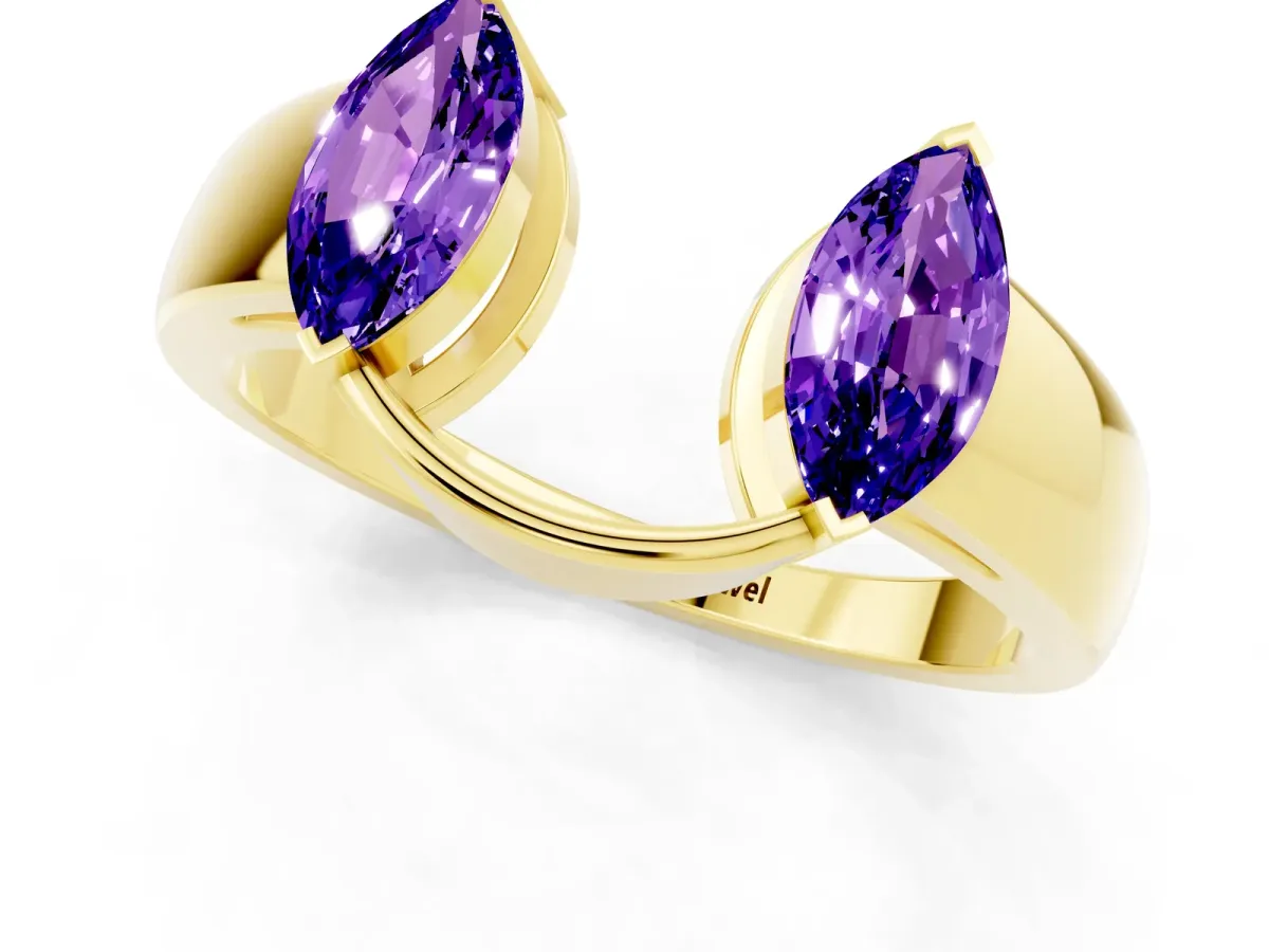Marquise Tanzanite Open Band Ring with Tension Setting Yellow gold