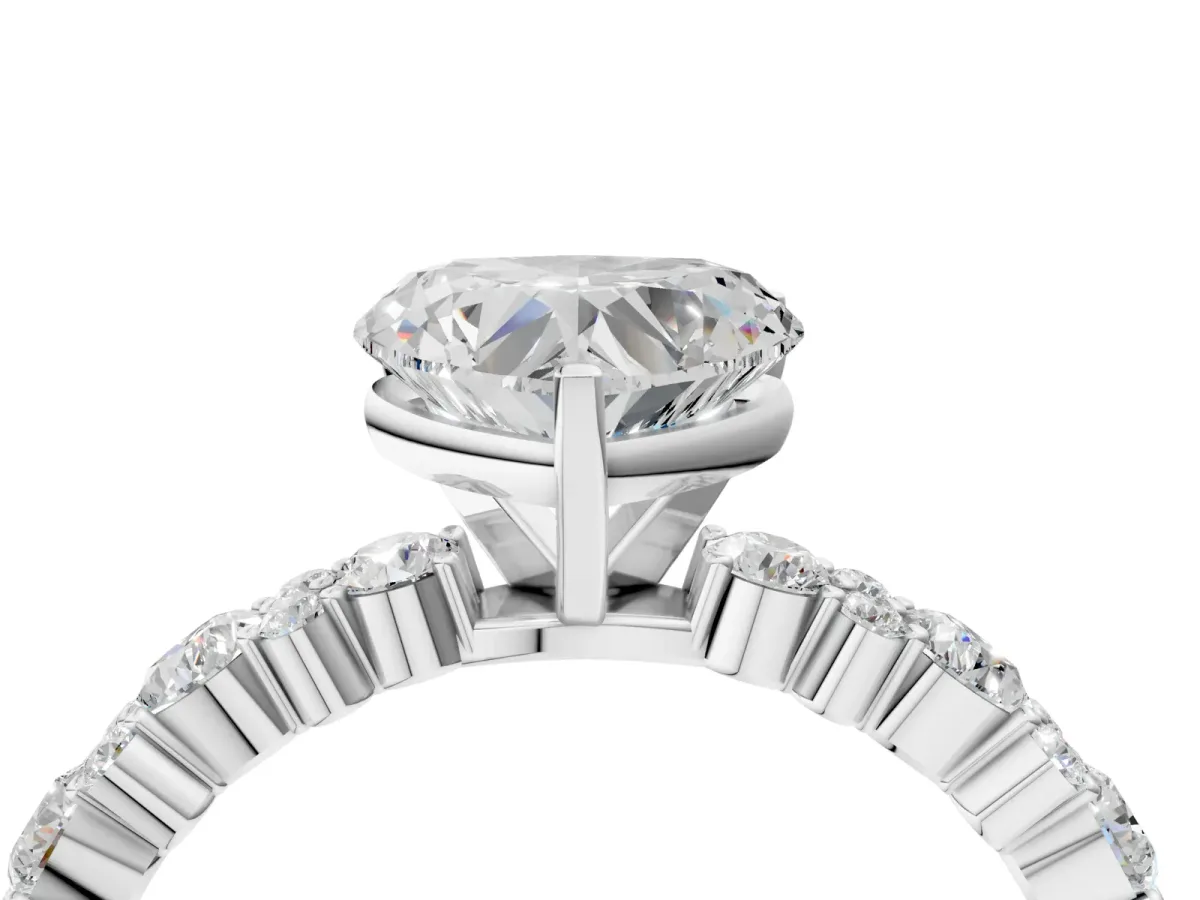 Heart Cut Diamond Side Stone Solitaire Ring with Round Moissanite and Four-Prong Setting Platinum