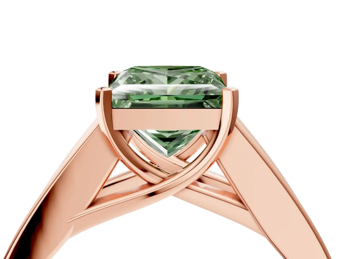 Fancy Green Princess Cut Cut Channel Set Solitaire Ring with Four-Prong Setting Rose gold