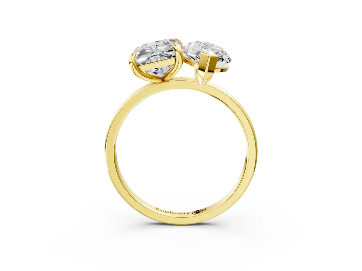 Emerald and Marquise Toi Moi Ring with Prong Setting and Plain Band Yellow gold