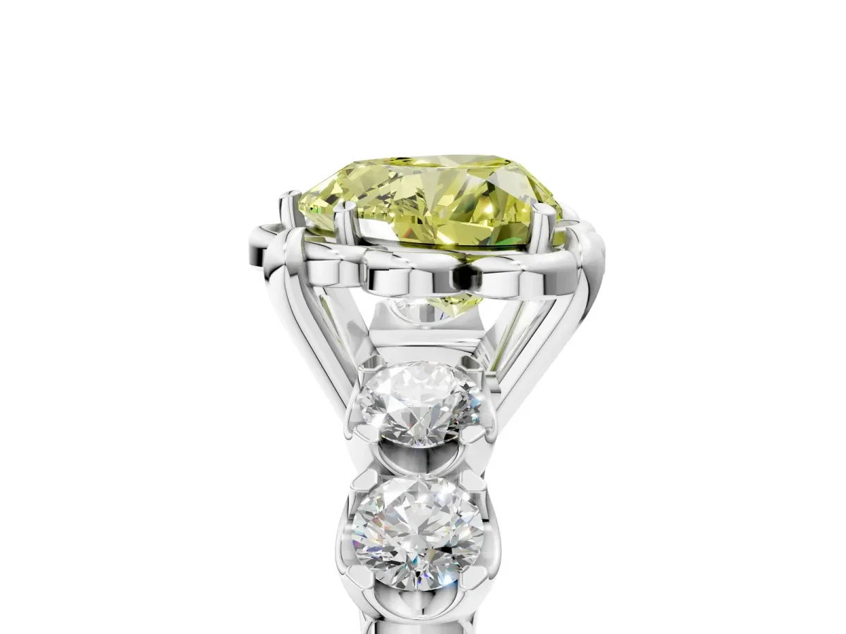 Fancy Yellow Heart Cut Cut Diamond Floral Halo Engagement Ring with Shared Prong Setting Silver