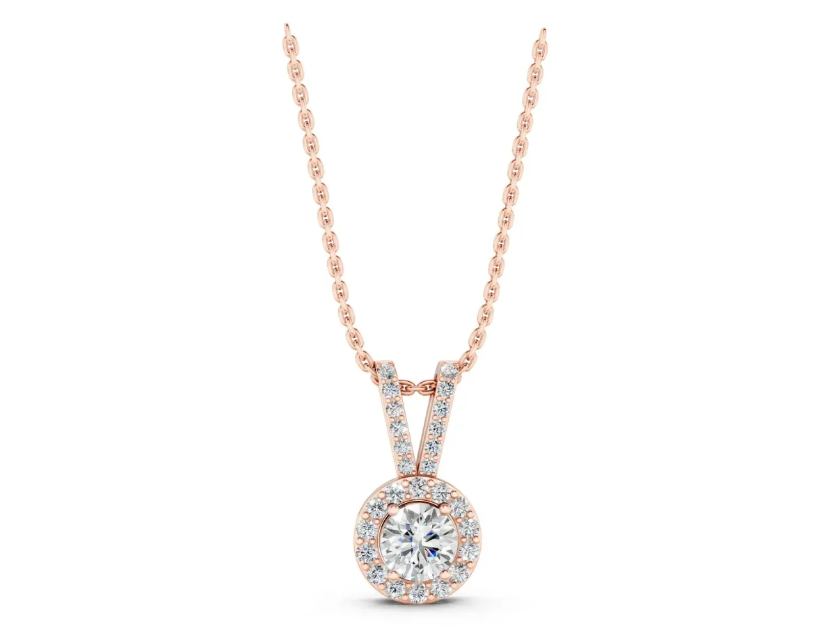 Round Halo Pendant with Prong Setting Rose gold