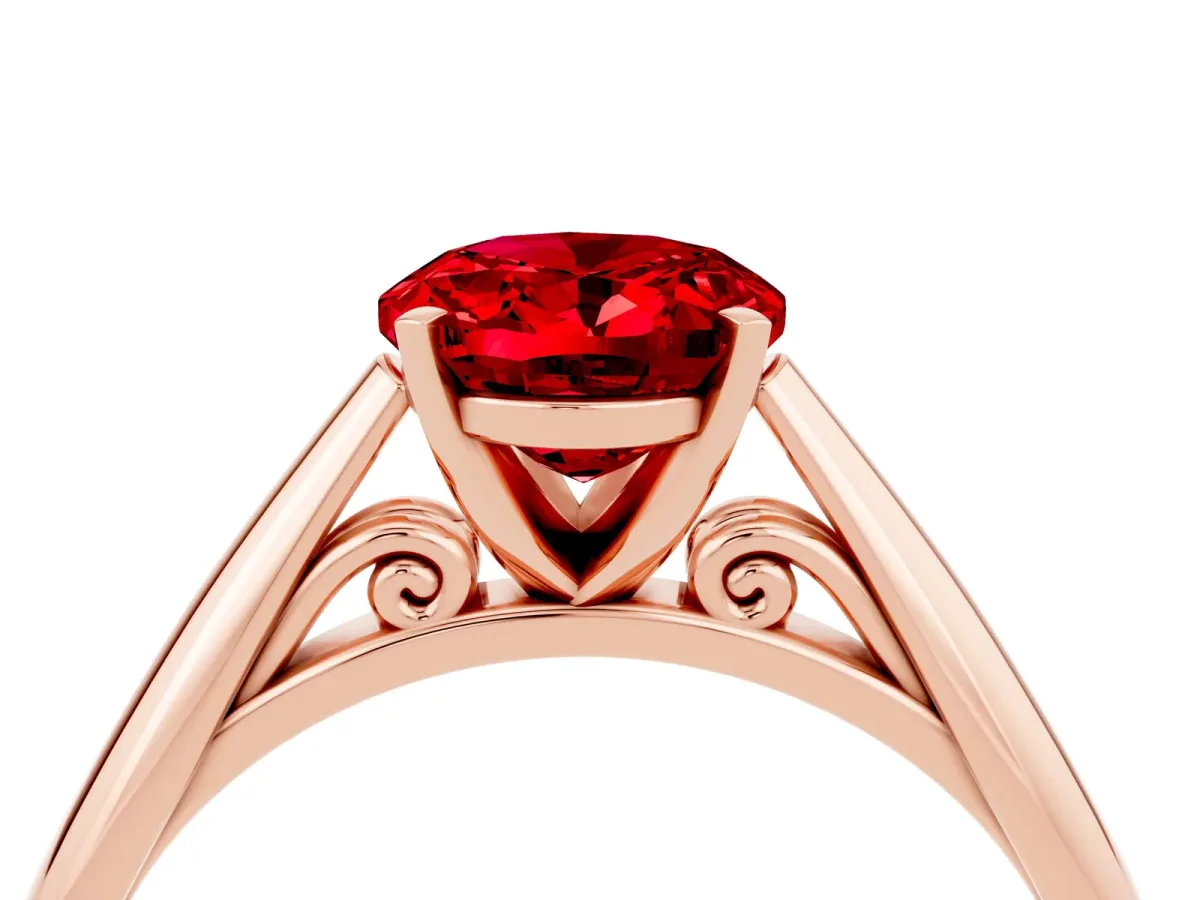 Oval Cut Ruby Solitaire Engagement Ring with Cathedral Setting and Four-Prong Mount Rose gold