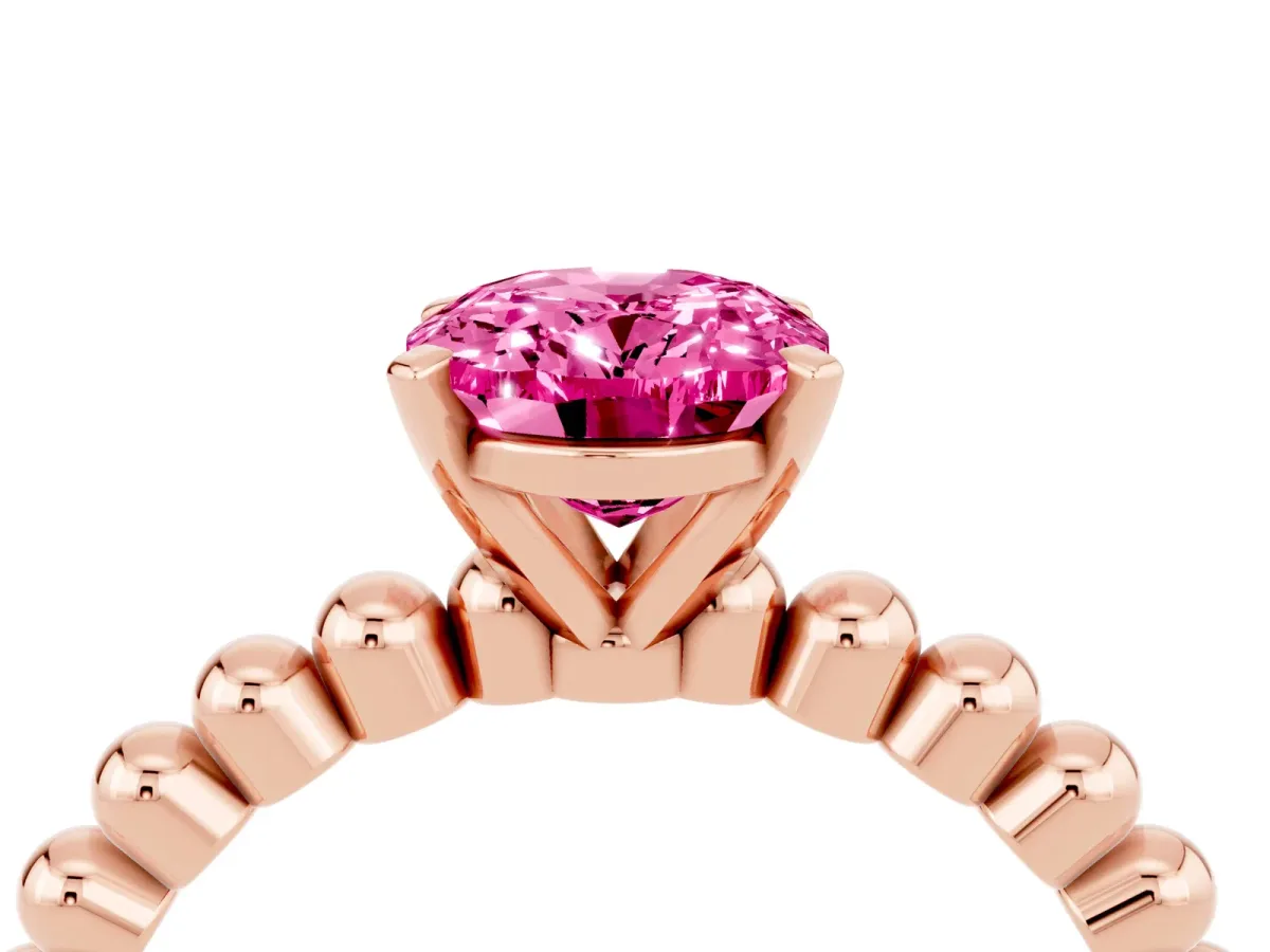 Oval Cut Pink Sapphire Solitaire Ring with Beaded Band and Prong Setting Rose gold