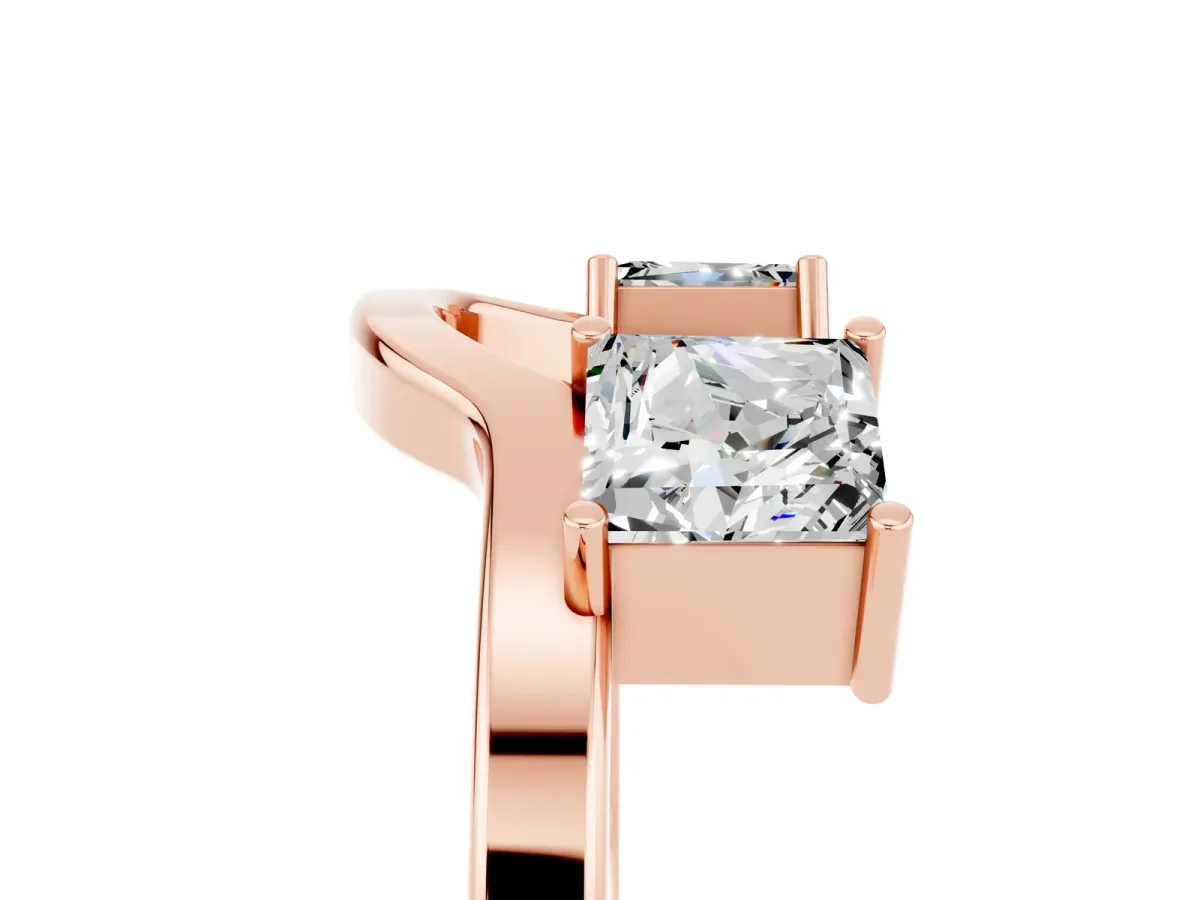 Princess Cut Moissanite Two-Stone Open Band Ring with Four-Prong Setting Rose gold