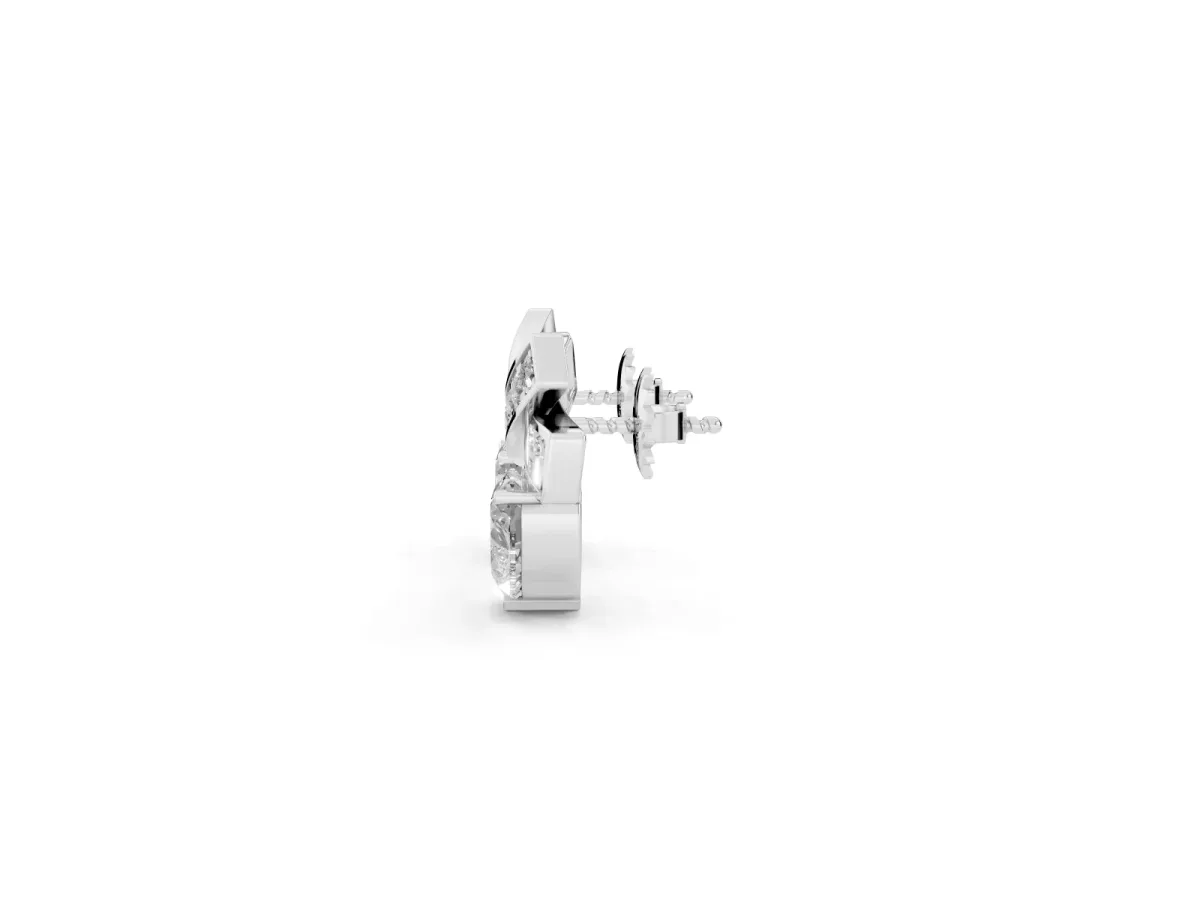 Heart Diamond X Stud Earrings with Baguette and Round Accents Silver