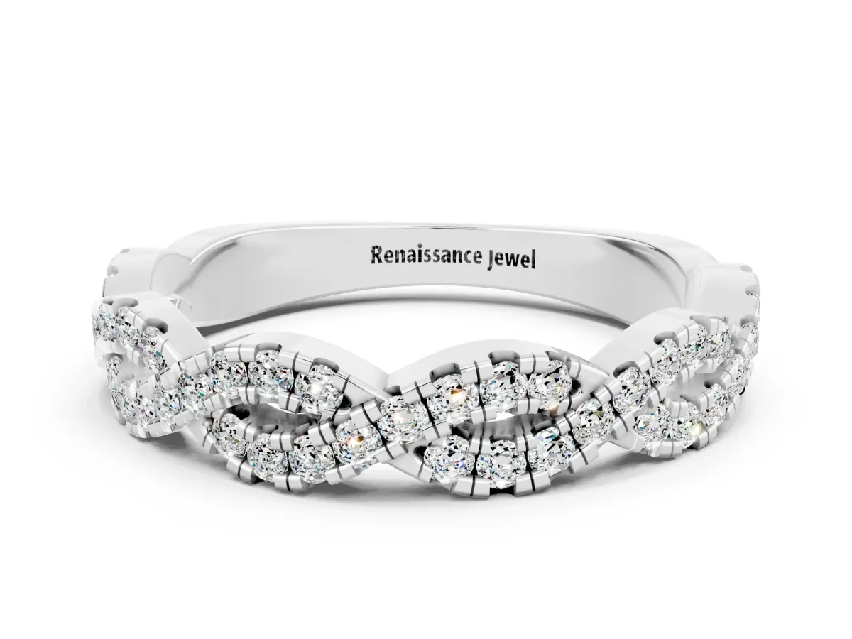 Round Moissanite Twisted Eternity Band with Pavé and Shared Prong Setting Silver