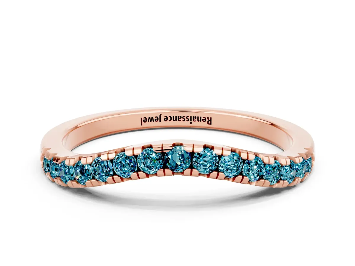 Blue Topaz Pavé Curved Wedding Band Rose gold