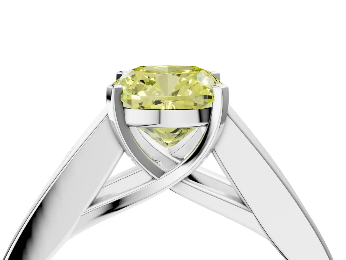 Fancy Yellow Cushion Cut Cut Channel Set Solitaire Ring with Four-Prong Setting Silver