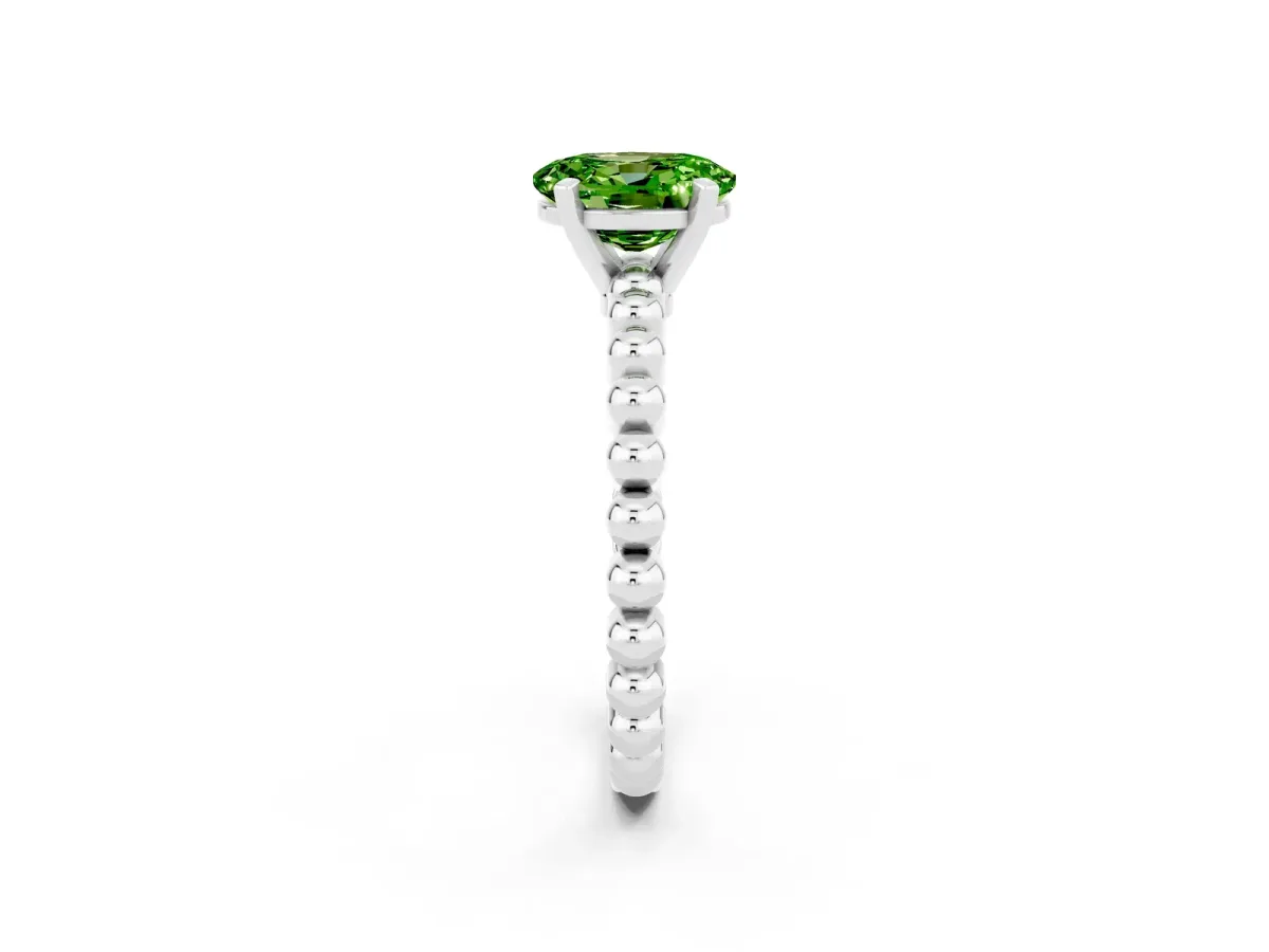 Oval Cut Peridot Solitaire Ring with Beaded Band and Prong Setting Platinum