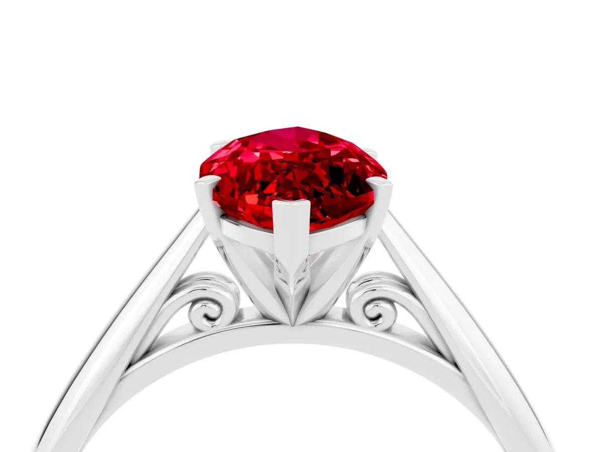Marquise Cut Ruby Solitaire Engagement Ring with Cathedral Setting and Four-Prong Mount White gold