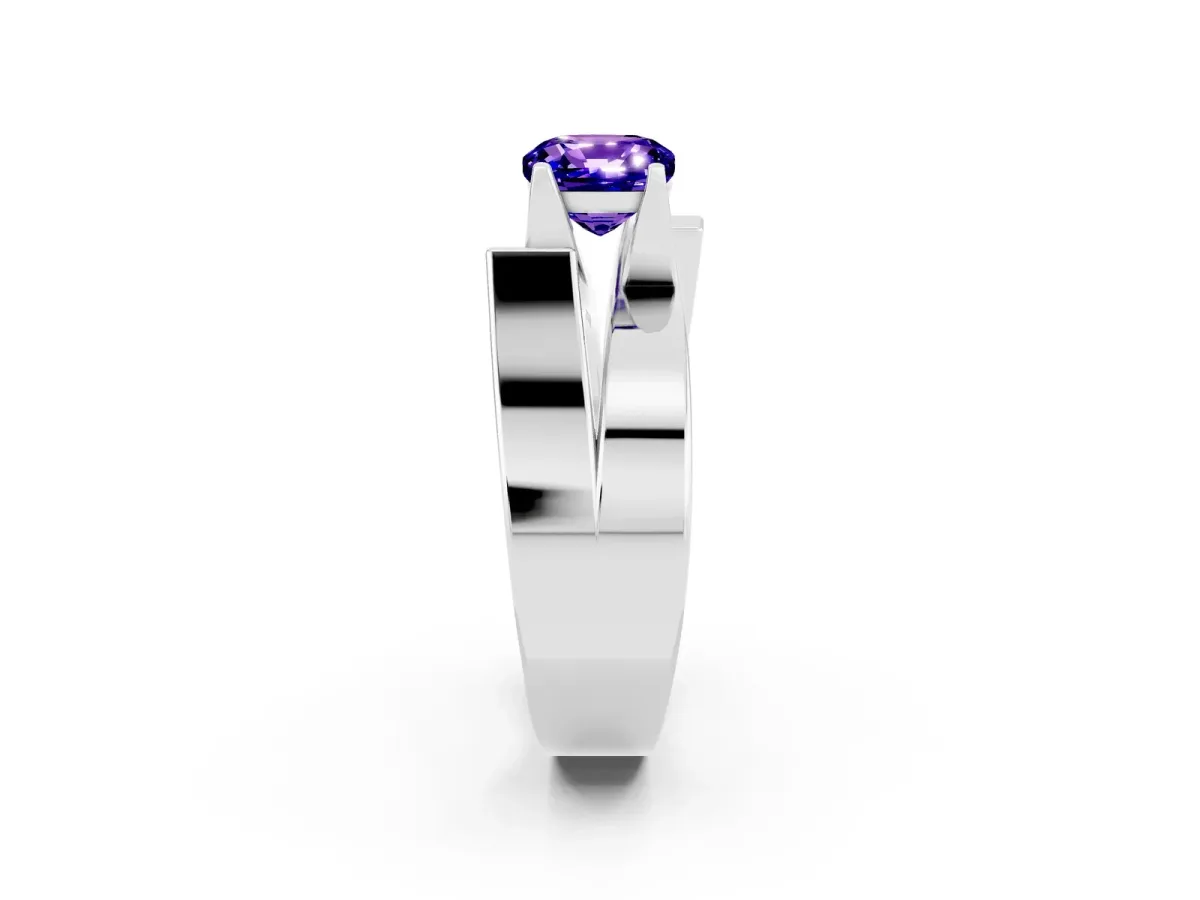 Modern Tension Set Cushion Cut Tanzanite Solitaire Wide Band Ring Silver