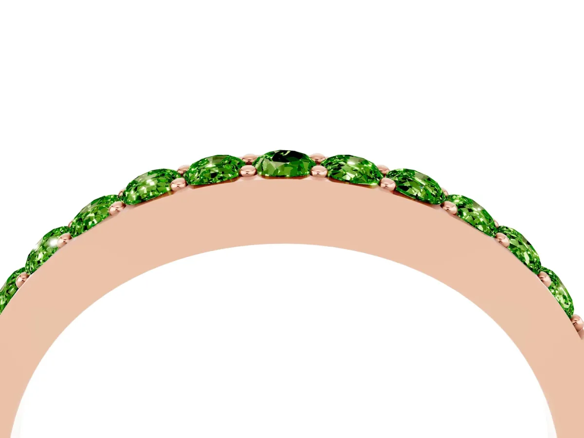 Round Peridot Curved Wedding Band with Channel Setting Rose gold