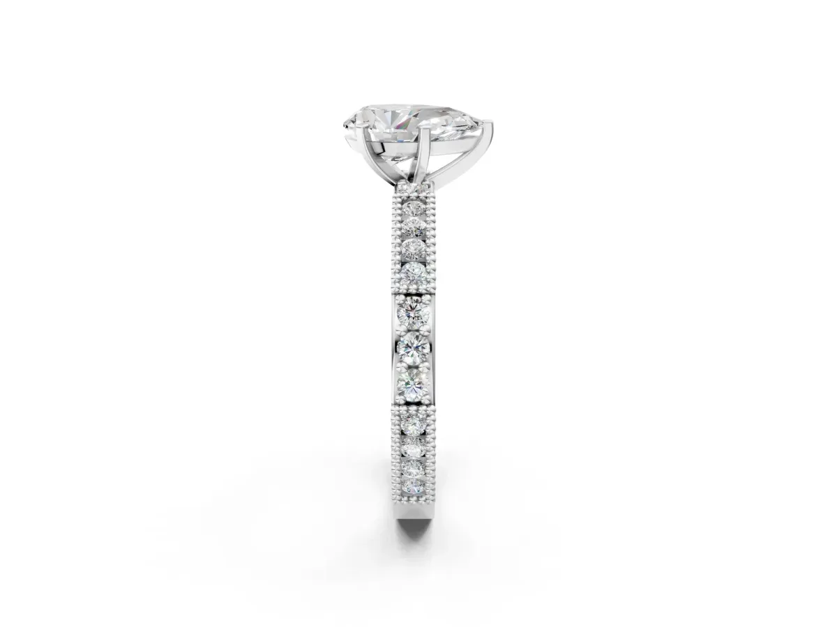 Pear Cut Solitaire with Pavé Band and Four-Prong Setting Silver