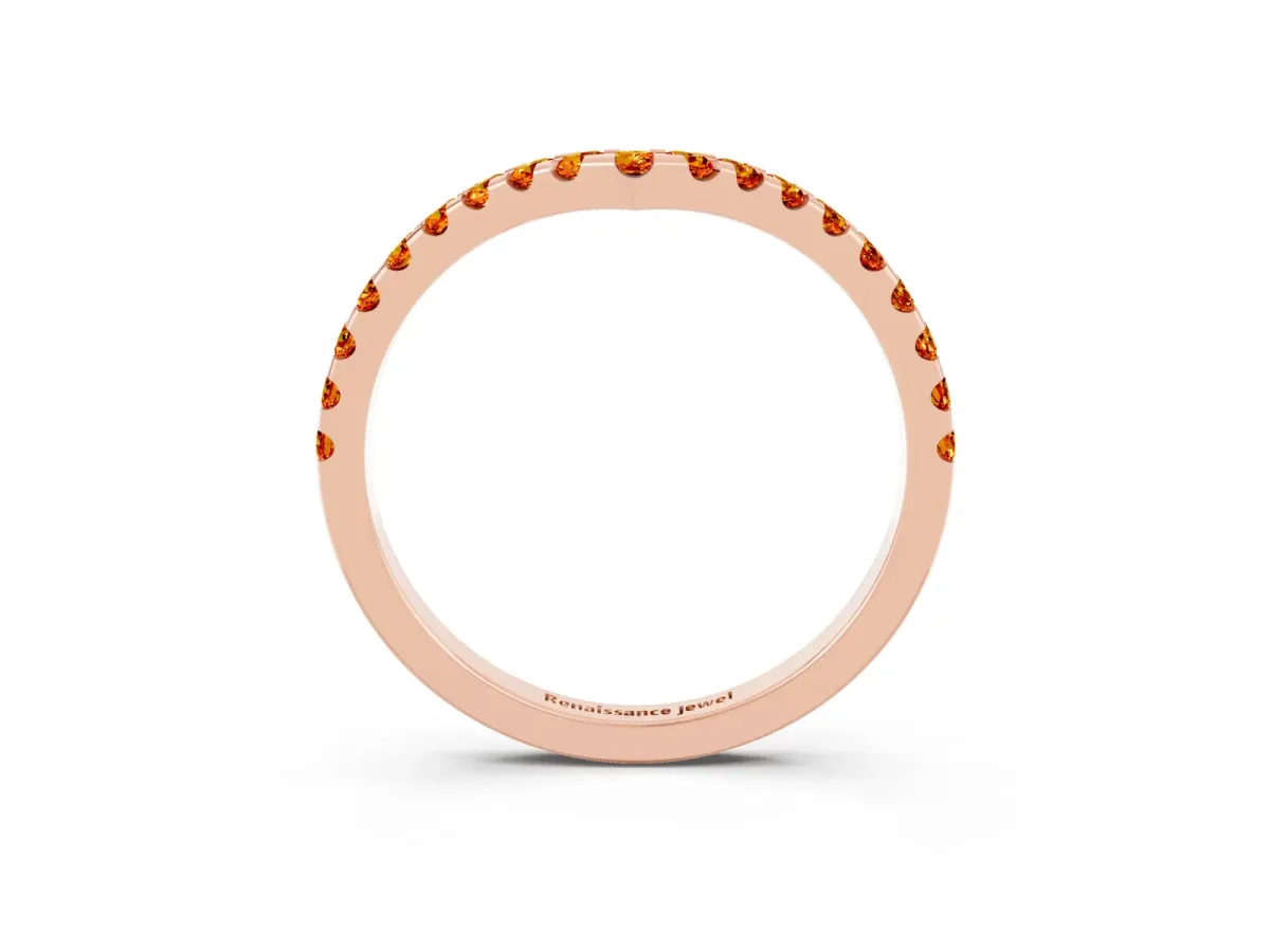 Pavé Round Citrine Chevron Band with Shared Prong Setting Rose gold