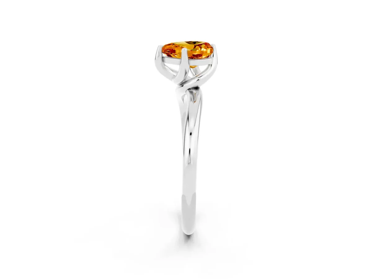 Heart Cut Citrine Solitaire Engagement Ring with Four-Prong Setting and Classic Band Silver