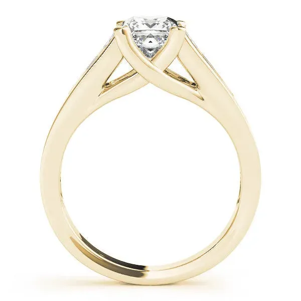 Oval Cut Cut Channel Set Solitaire Ring with Four-Prong Setting Yellow gold