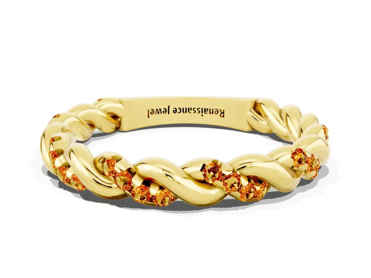 Twisted Pavé Round Citrine Eternity Band Yellow gold