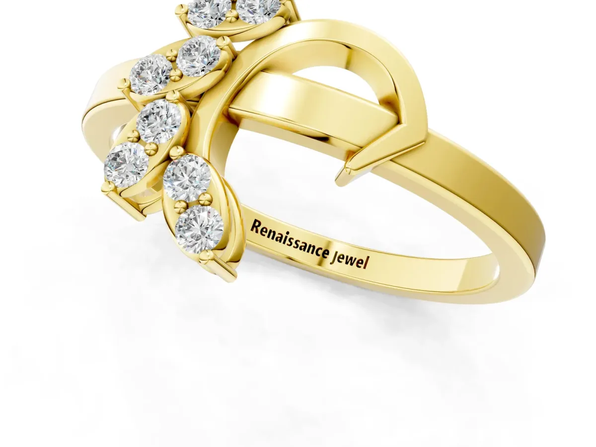 Marquise Diamond Cluster Bypass Ring with Prong Setting Yellow gold