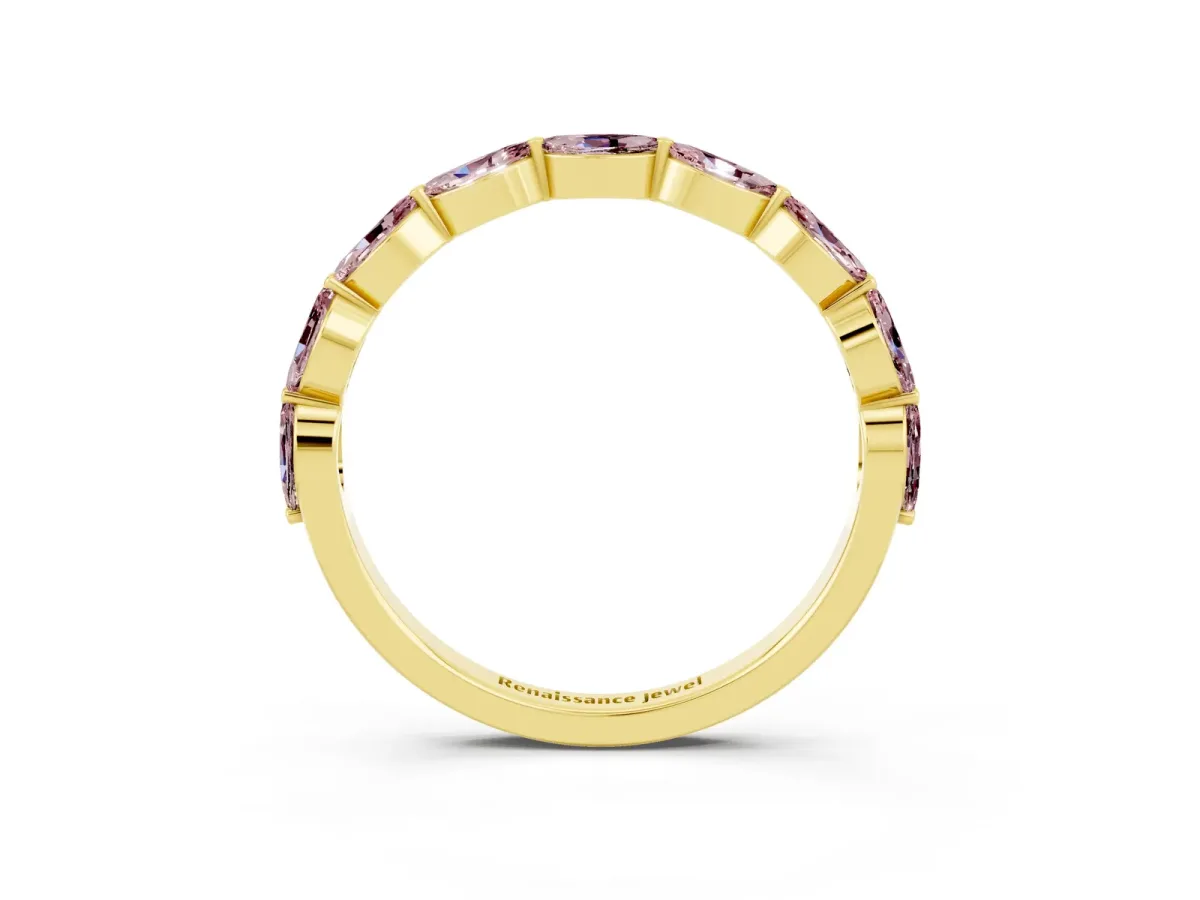 Marquise Morganite Half Eternity Band with Prong Setting Yellow gold