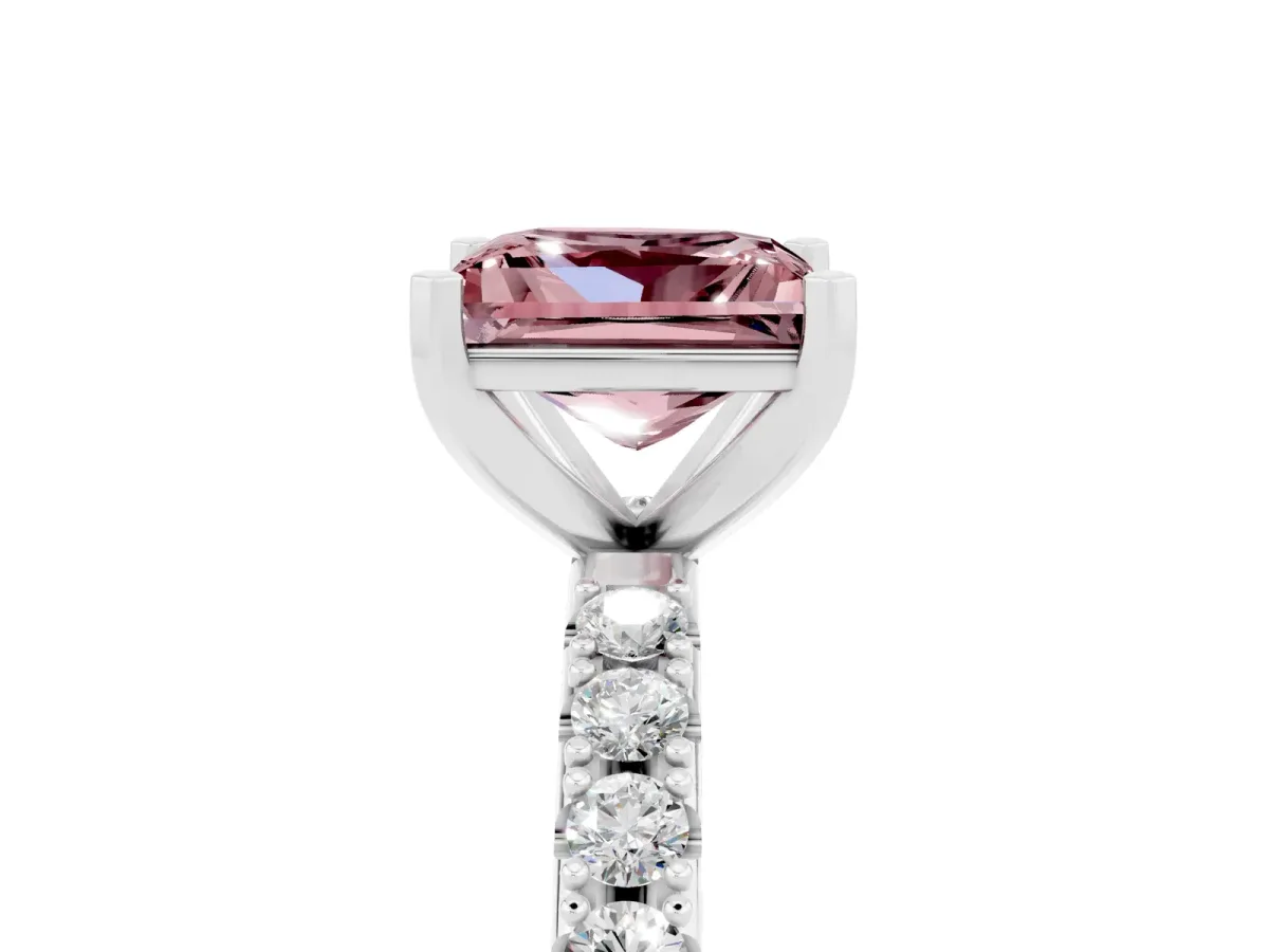 Princess Cut Morganite Solitaire Pavé Band with Four-Prong Setting Silver