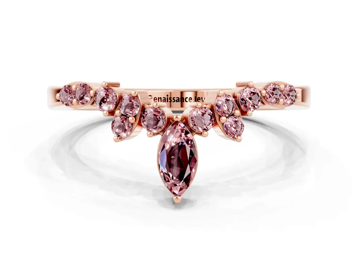 Marquise and Round Morganite Chevron Band with Prong Setting Rose gold