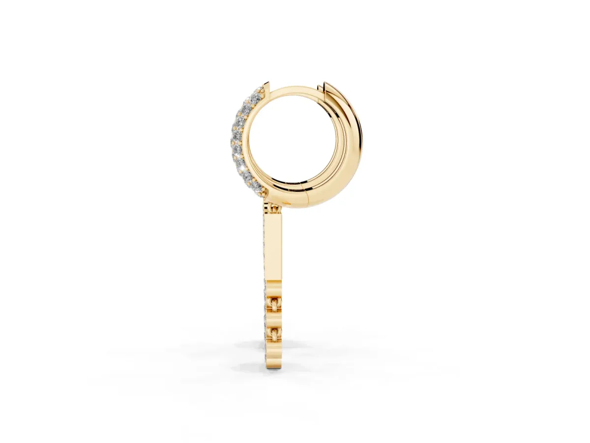 Round Diamond Initial N Huggie Hoop Earrings Yellow gold