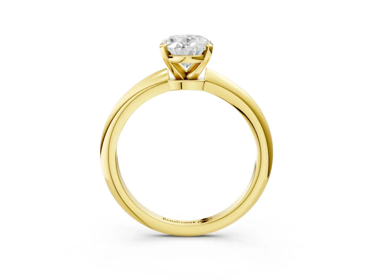 Oval Cut Diamond Solitaire Ring with Six-Prong Setting and Classic Band Yellow gold