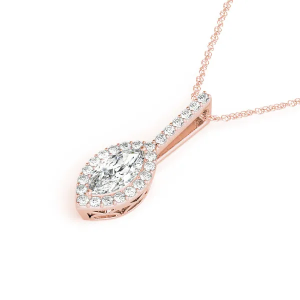 Marquise Halo Diamond Pendant with Pavé Setting Rose gold