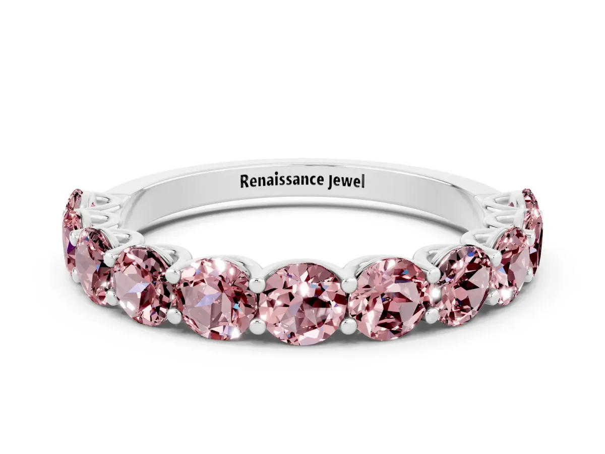 Round Morganite Shared Prong Eternity Band Platinum