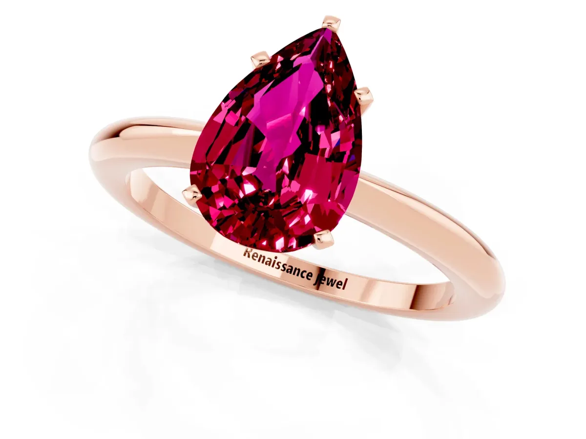Pear Cut Garnet Solitaire Ring with Six-Prong Setting and Classic Band Rose gold