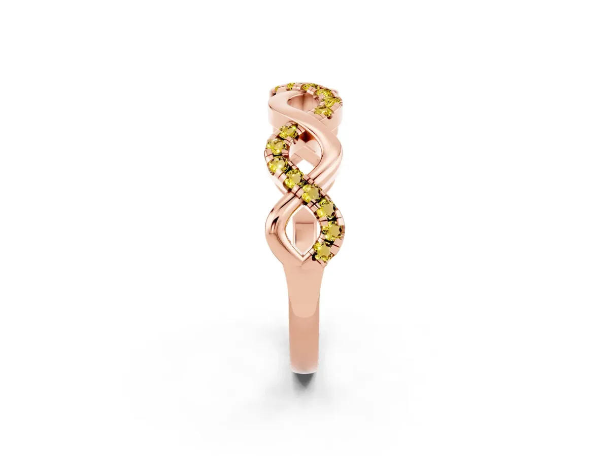 Twist Infinity Round Yellow Sapphire Band with Pavé Setting Rose gold