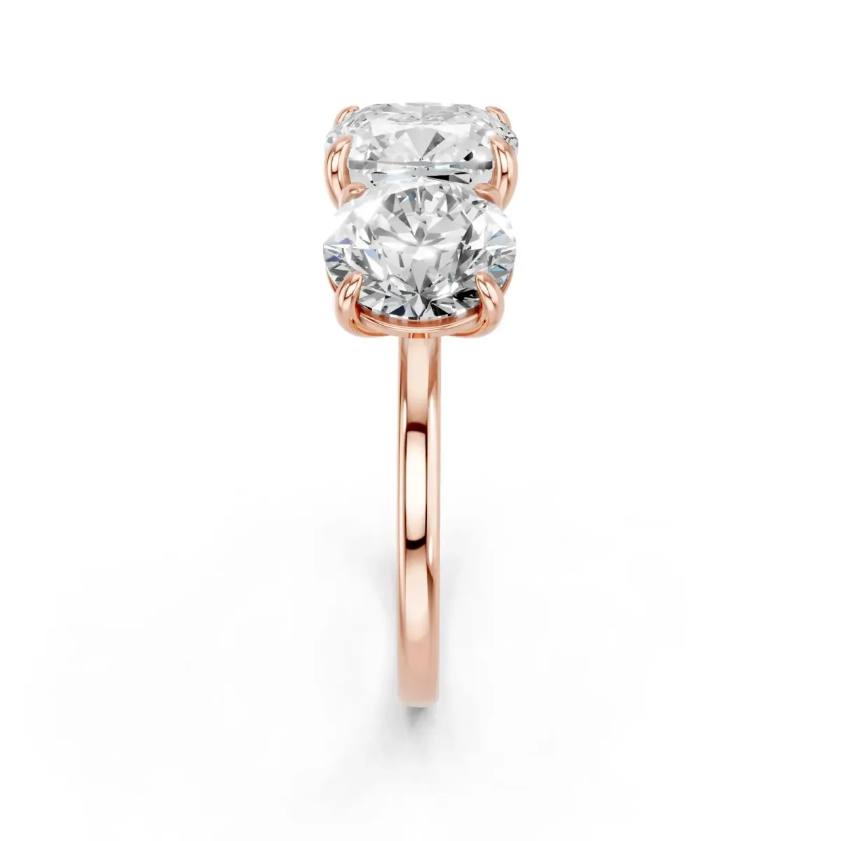 Round and Cushion Toi Moi Ring with Prong Setting and Plain Band Rose gold