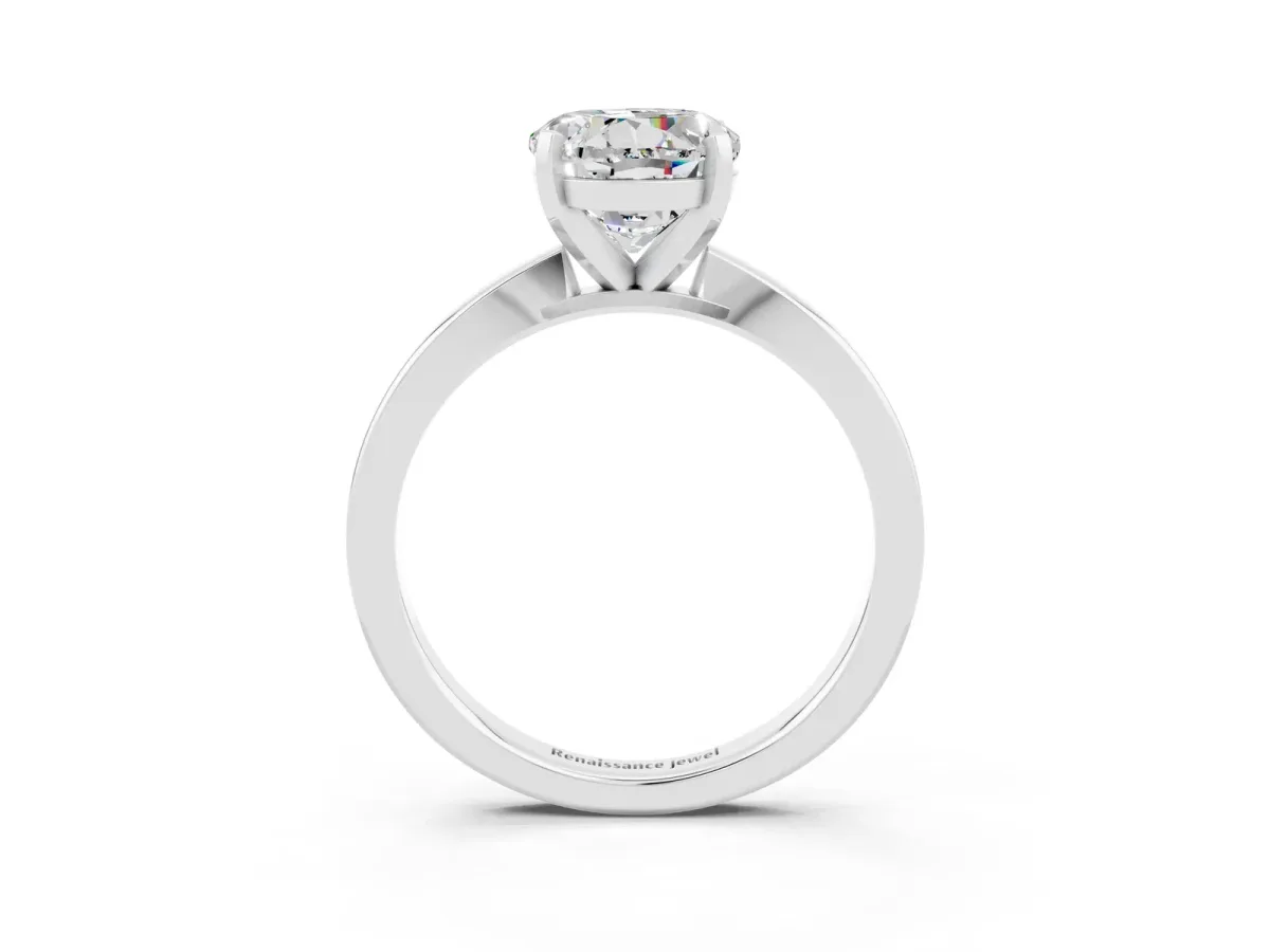 Round Cut Moissanite Solitaire Engagement Ring with Classic Band and Four-Prong Setting Silver