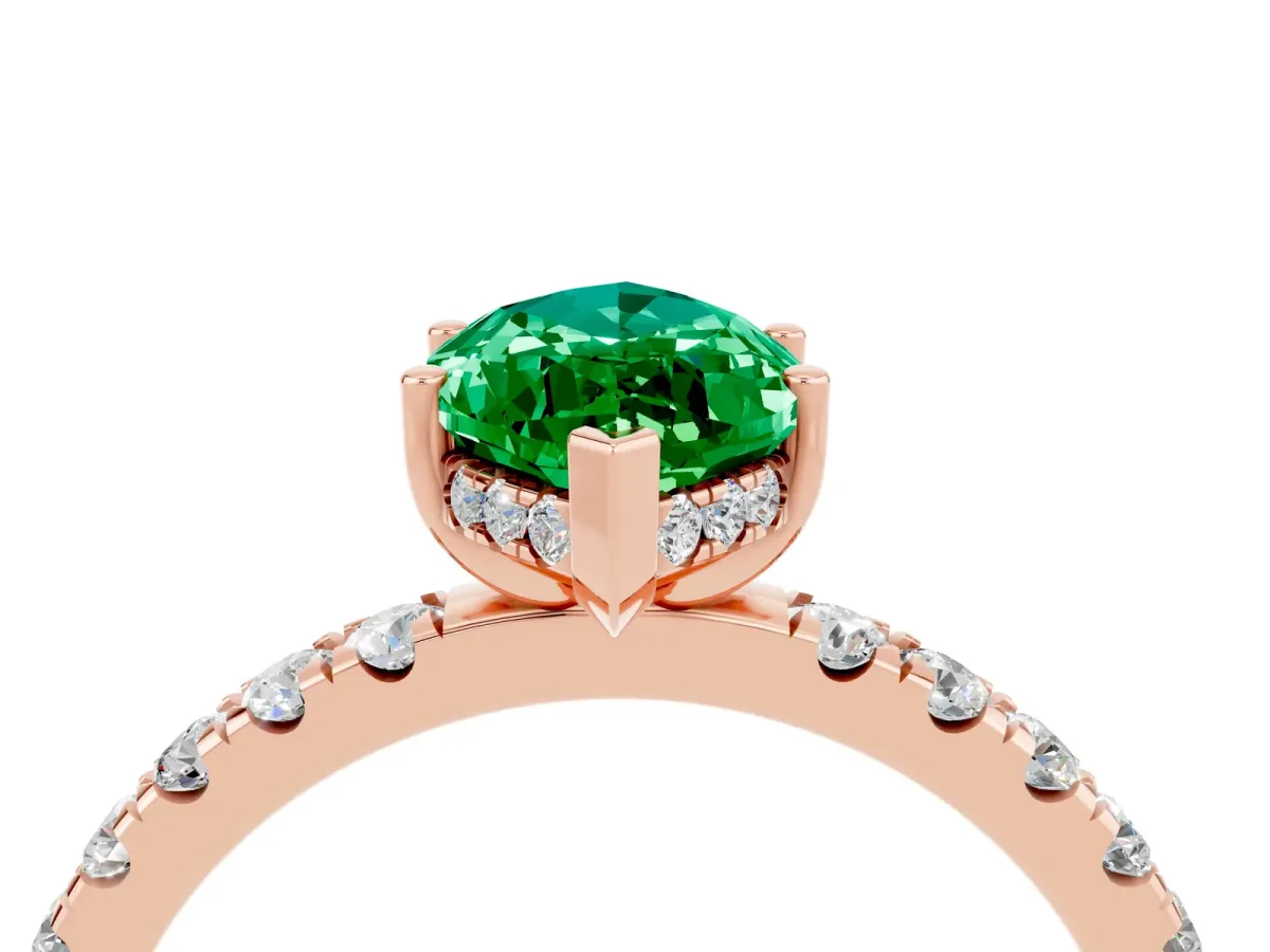 Marquise Cut Emerald Pave Band Solitaire Ring with Round and Prong Setting Rose gold