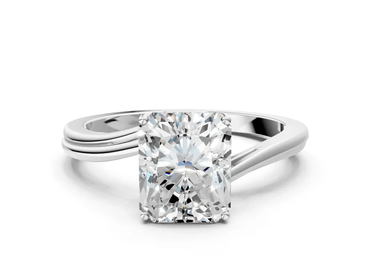 Radiant Cut Cut Solitaire Twist Band Ring with Four-Prong Setting Platinum