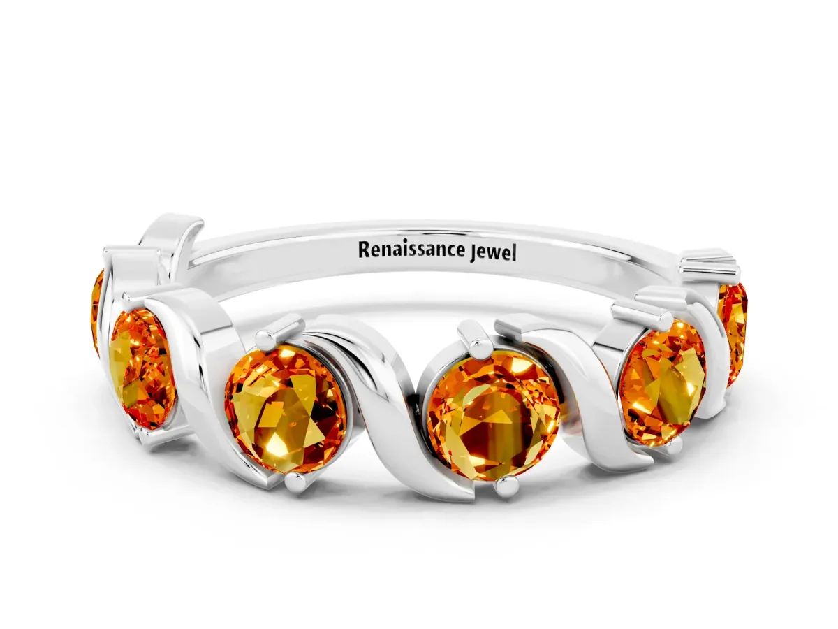Round Citrine Half Eternity Band with Wave Prong Setting Silver