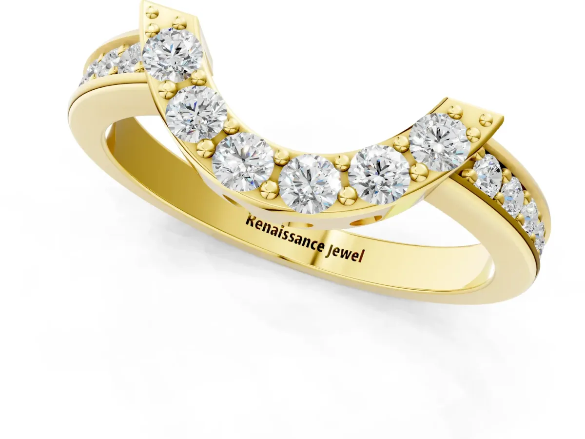 U-Shaped Pavé Round Diamond Contour Band with Shared Prong Setting Yellow gold