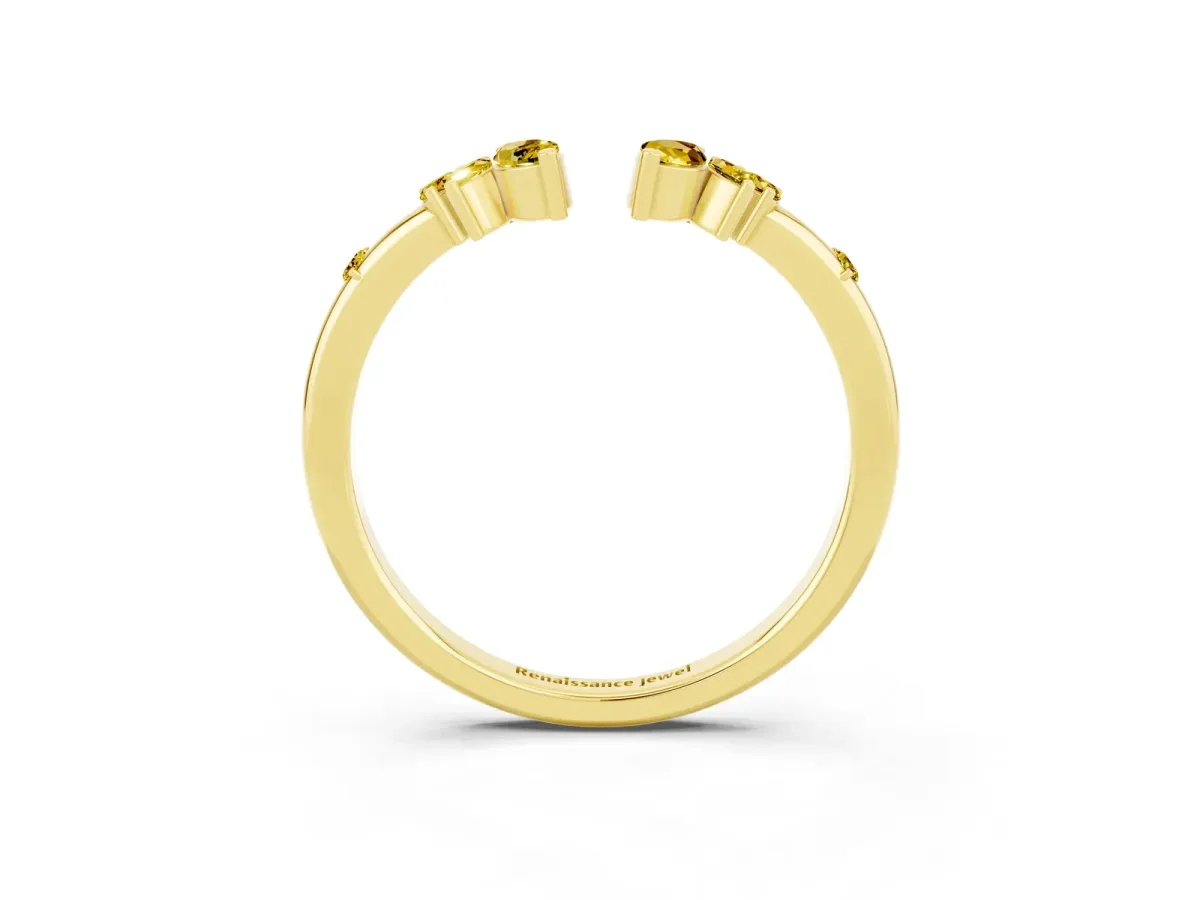 Open Marquise Cluster Yellow Sapphire Band with Prong Setting Yellow gold