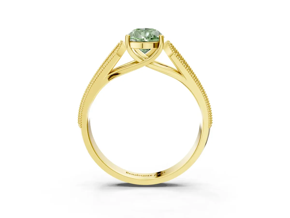 Fancy Green Pear Cut Cut Pave Split Shank Engagement Ring with Four-Prong Setting Yellow gold