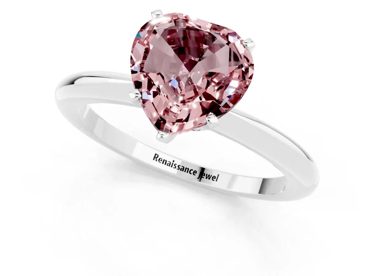 Heart Cut Morganite Solitaire Ring with Six-Prong Setting and Classic Band Silver
