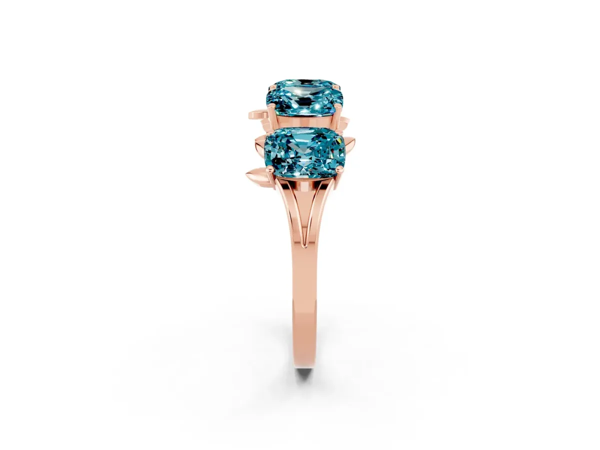 Emerald Cut Blue Topaz Prong-Set Half Eternity Band Rose gold
