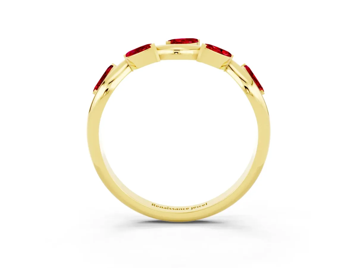 Marquise Ruby Twisted Band with Prong Setting Yellow gold